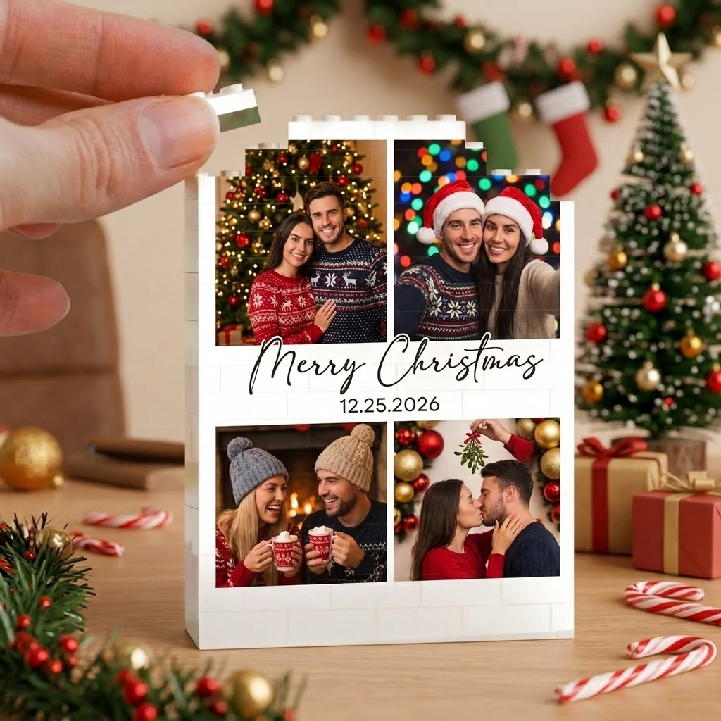 Custom Photo Brick Puzzle Frame - Personalized Christmas Gift for Couples & Family - 