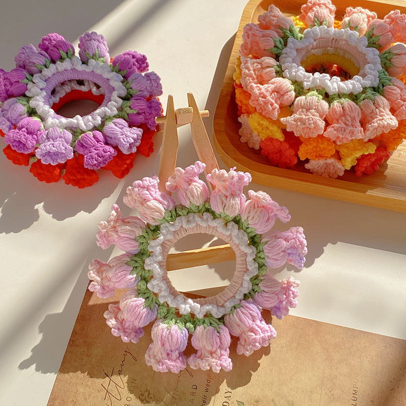 Mother's Day Gifts Hand-Woven Lily Of The Valley Wool Large Intestine Hair Ring High Elastic Ponytail Hair Ring