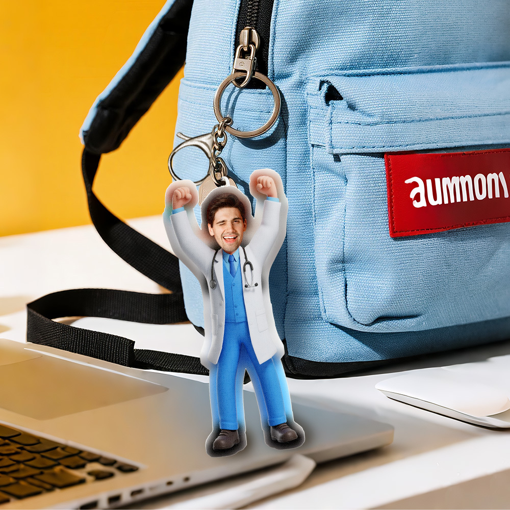 Custom Face Photo Twistable Mini Me Keychain/Doll Gift For Doctor - 