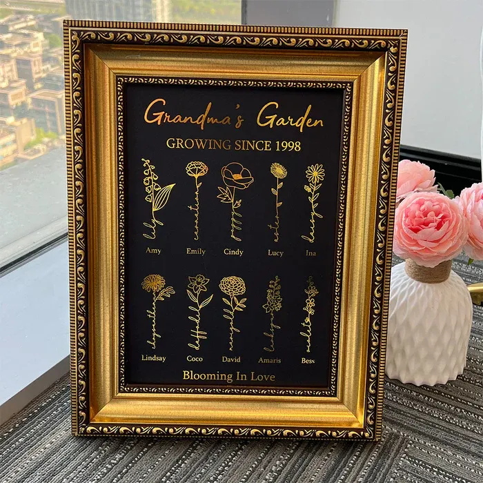 Gifts for Mom Custom Golden Foil Birth Flower Frame