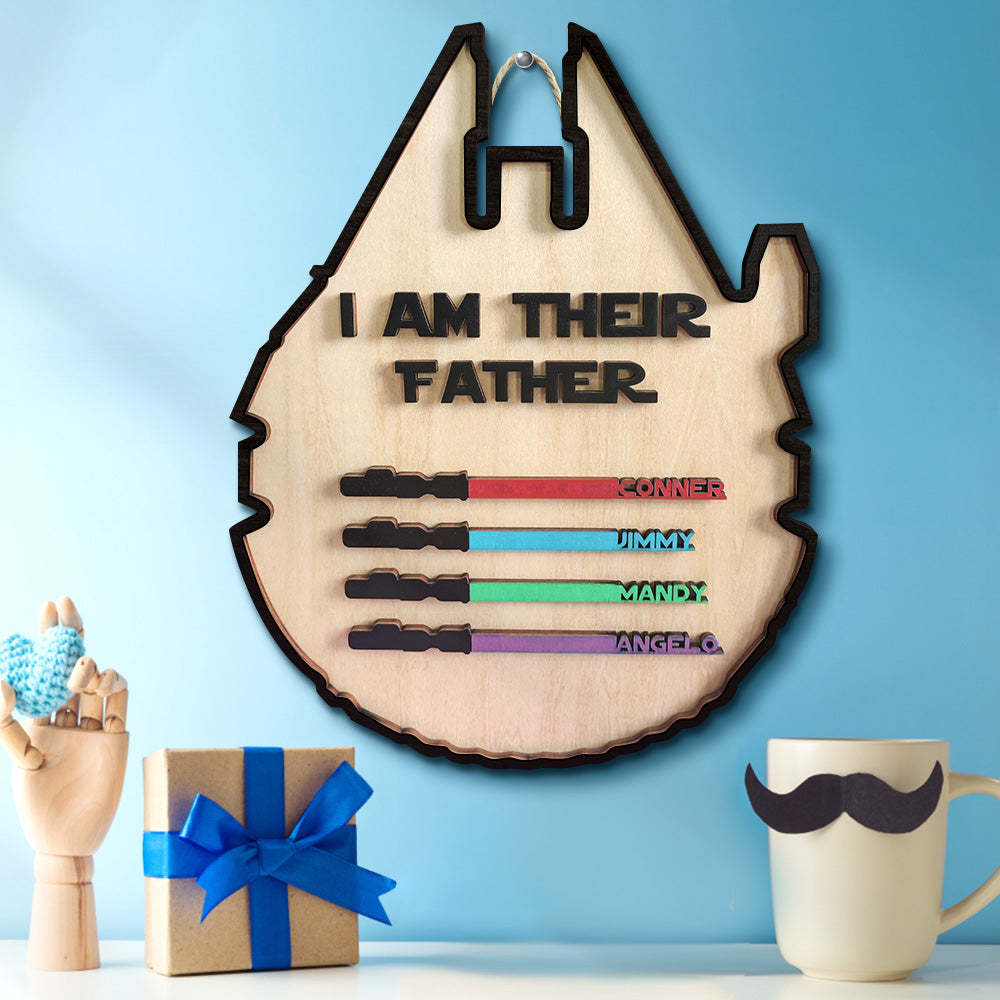 Personalized Lightsaber Plaque I Am Their Father Wooden Sign Father's Day Gift - myphotowalletau