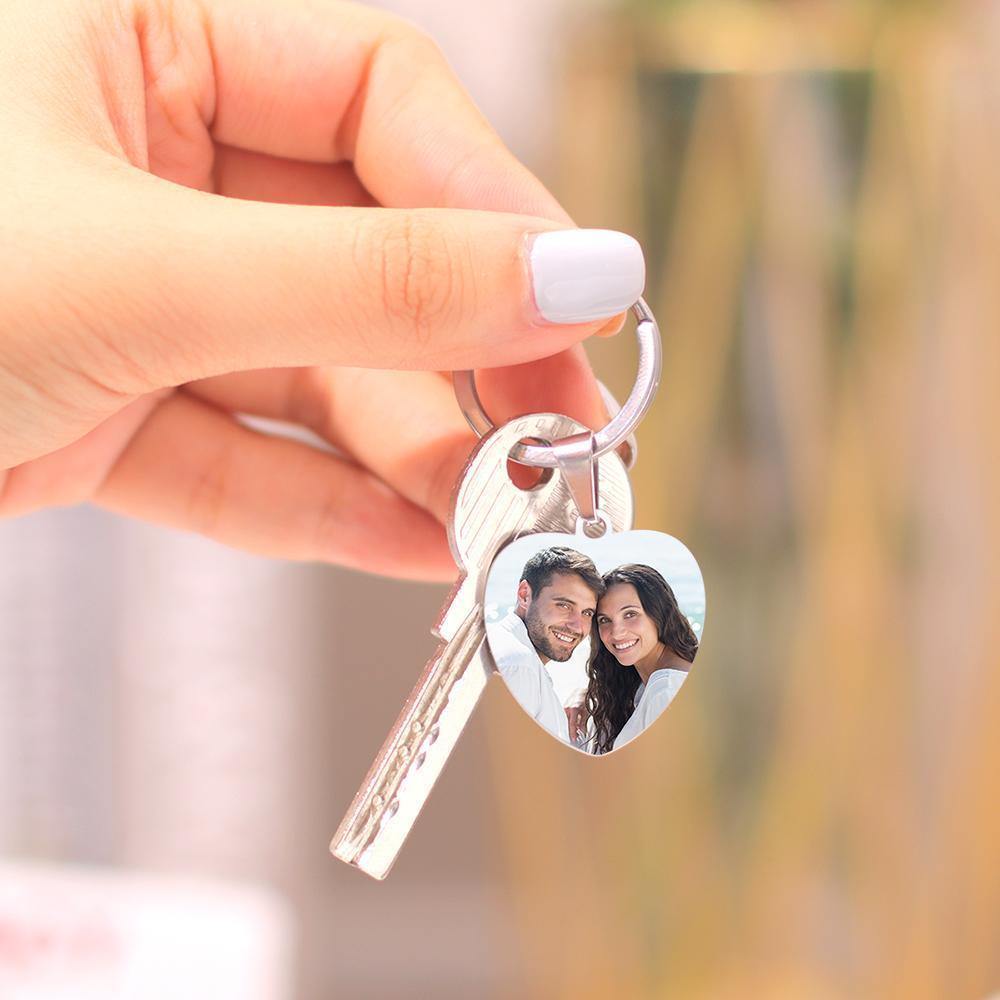 Personalized Photo Heart Shape Keychain With Engraved Stainless Steel - MyPhotoWalletAU