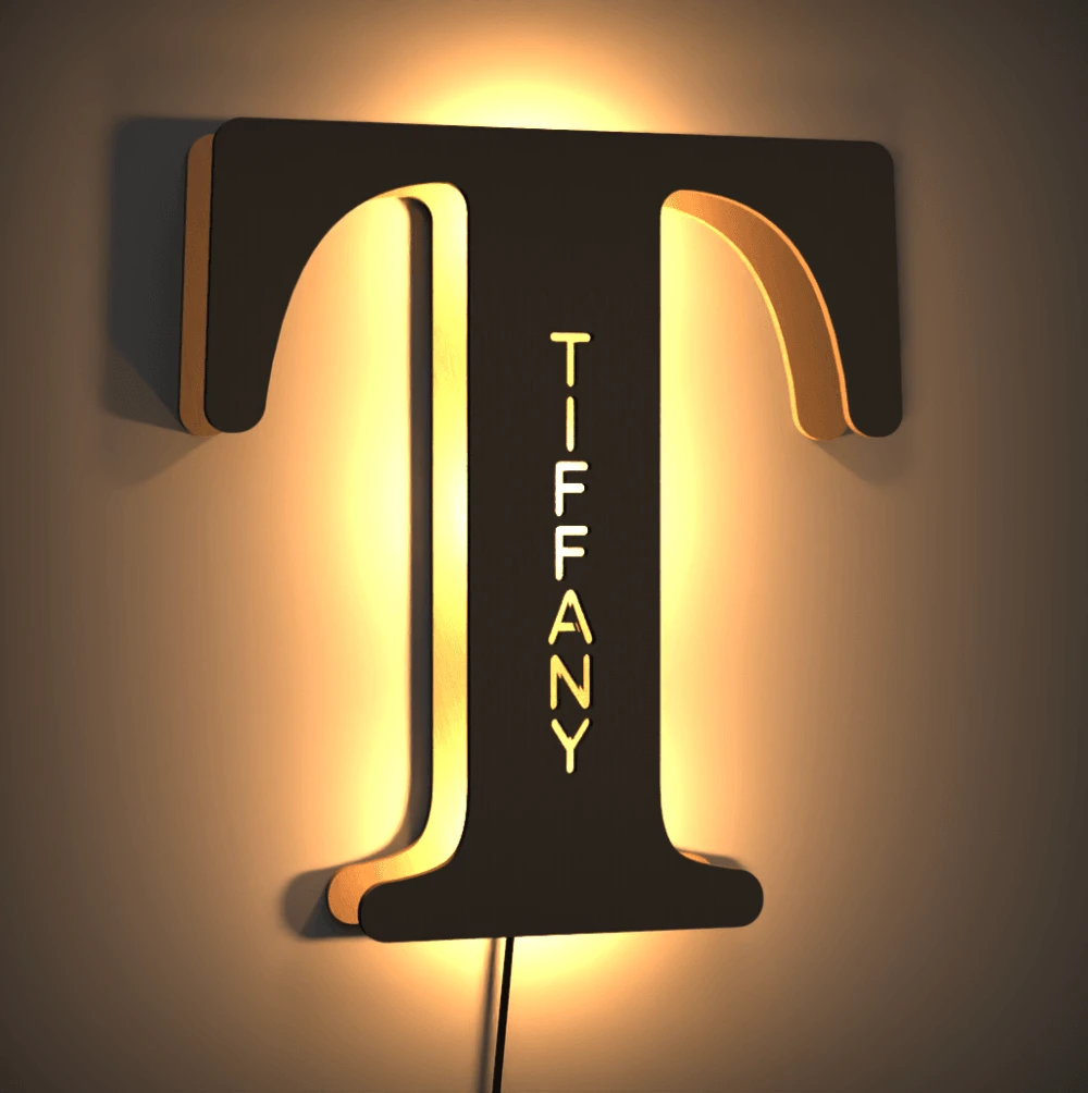 Custom Woodcut Alphabet Wall Light Night Light - MyPhotoWalletAU