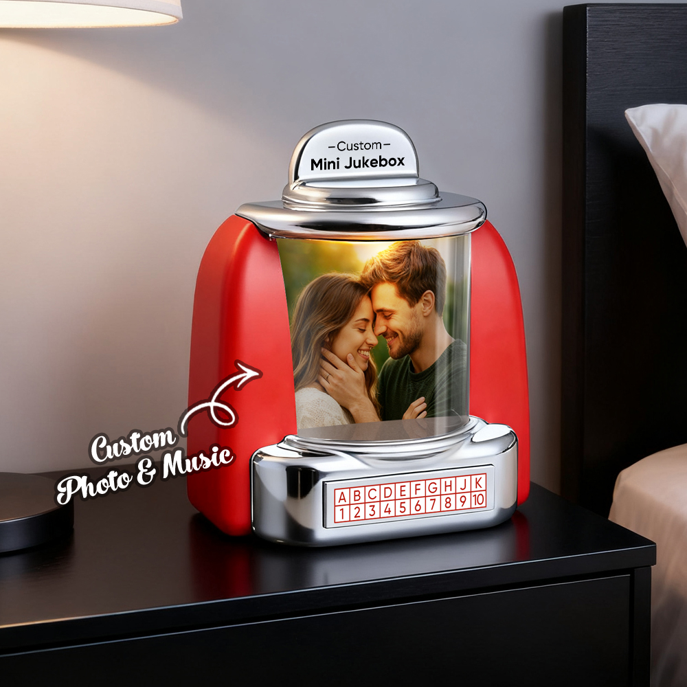 Custom Jukebox Retro Speaker – Personalized Photo Music Mini Player with Radio | Vintage Tabletop Home Decor Nostalgic Gift
