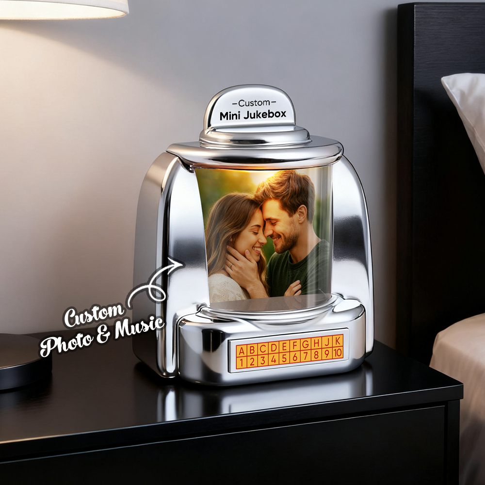 Custom Jukebox Retro Speaker – Personalized Photo Music Mini Player with Radio | Vintage Tabletop Home Decor Nostalgic Gift