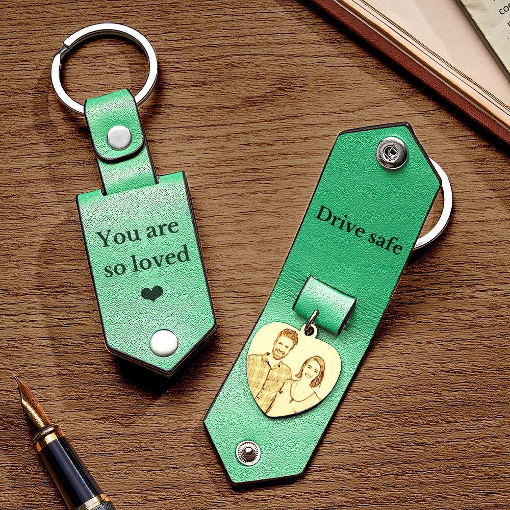 Custom Heart Shaped Photo Leather Keychain With Text Annivesary Gifts For Men - myphotowalletau