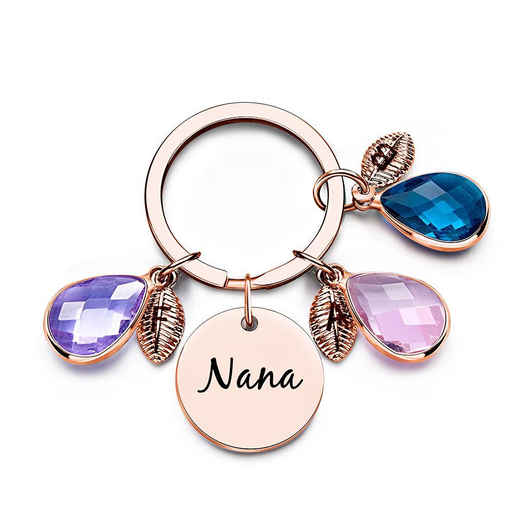 Custom Engraved Birthstone Keychain Leaf Delicate Gifts - myphotowalletau