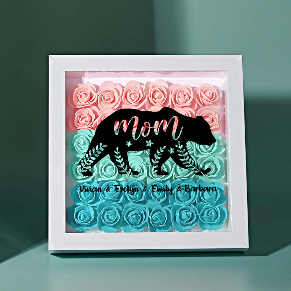 Custom Name Flower Shadow Box Personalized Bear Flower Shadowbox Frame Mother's Day Gift - myphotowalletau