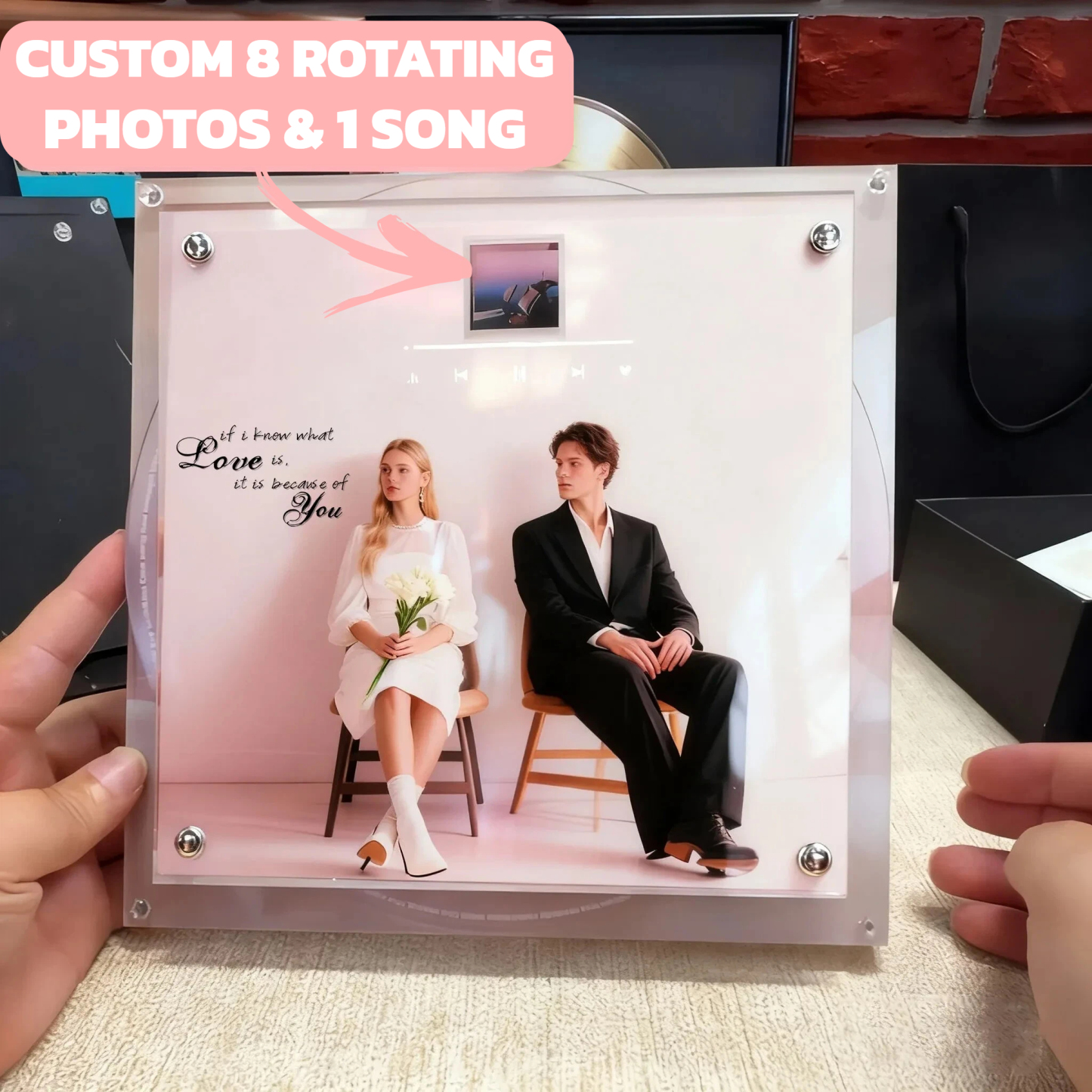 Christmas Personalized Music & Photo CD Ornament – 1 Song with 8 Rotating Photos, Custom Acrylic Plaque Gift for Couples, Friends & Family - 