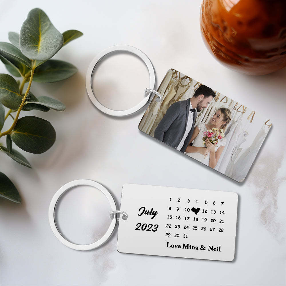 Anniversary Gift Custom Photo Keychain Personalized Calendar Keychain Save the Date Calendar Gift - myphotowalletau