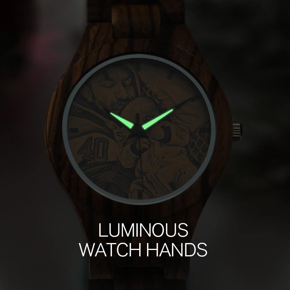 Men's Engraved Wooden Photo Watch Wooden Strap 45mm - photowatch