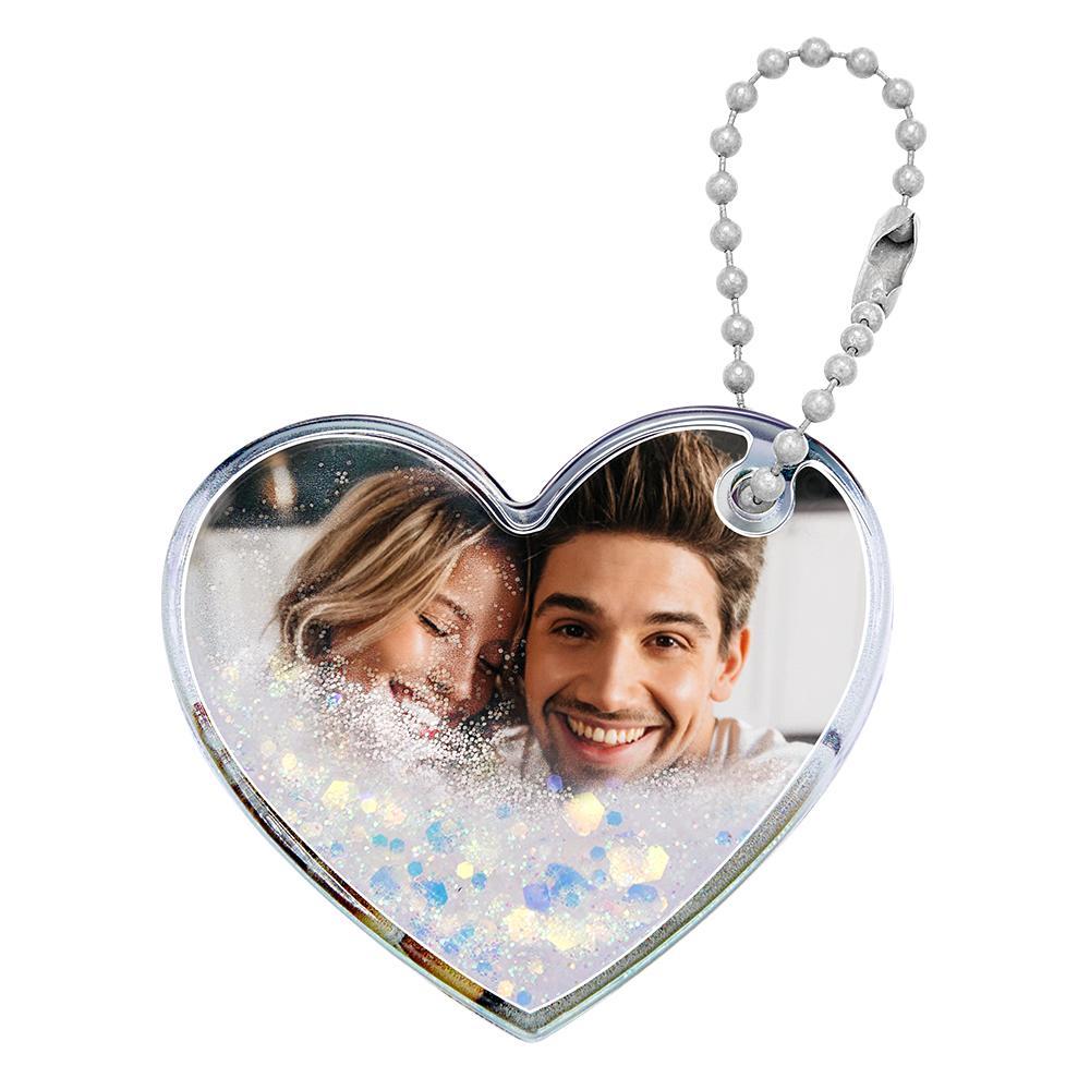 Custom Photo Keychain Heart Shape with Quicksand Gifts for Her - myphotowalletau