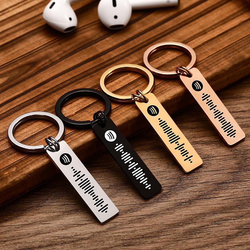 Custom Scannable Spotify Code Keychain Stainless Steel Black - MyPhotoWalletAU