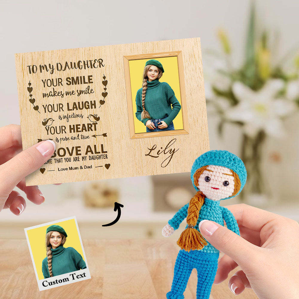 Gifts for Daughter Custom Crochet Doll from Photo Handmade Look alike Dolls with Personalized Name Card - myphotowalletau