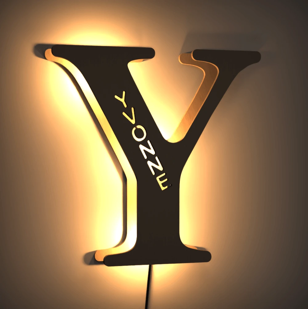 Custom Woodcut Alphabet Wall Light Night Light - MyPhotoWalletAU