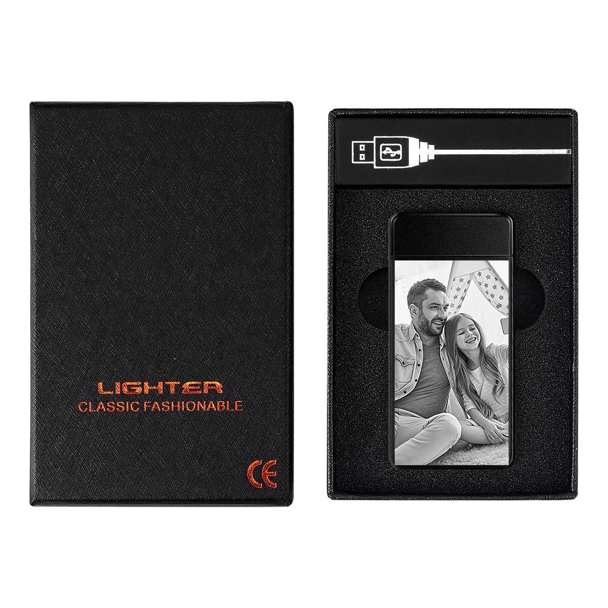 Custom Photo Engraved Lighter | Electronic Cigarette Lighter | Scrub Black - MyPhotoWalletAU