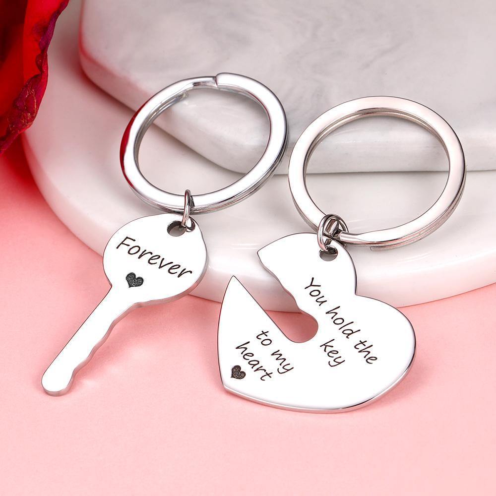 Custom Engraved Couple Keychain Set - Hold The Key To My Heart - MyPhotoWalletAU