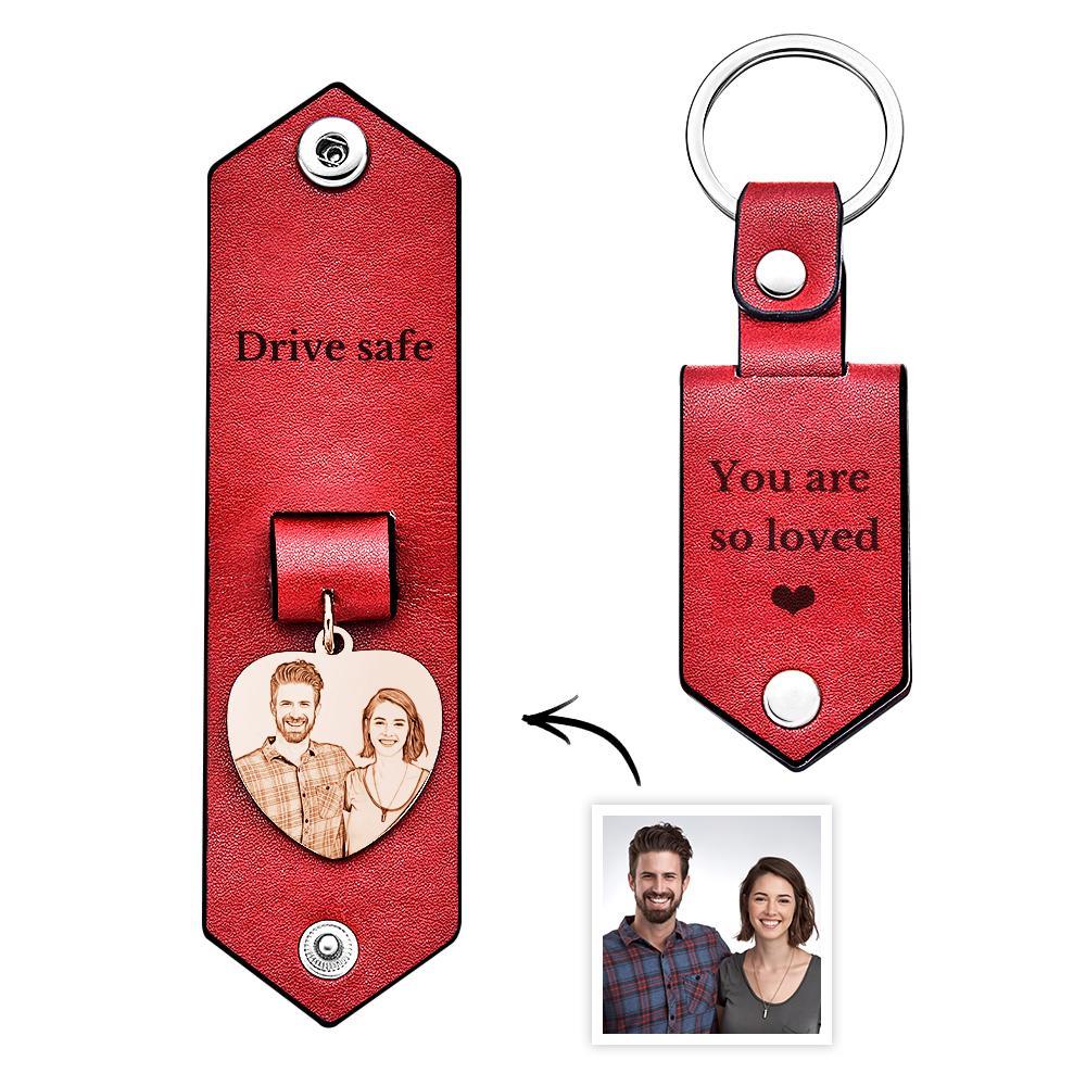 Custom Heart Shaped Photo Leather Keychain With Text Annivesary Gifts For Men - myphotowalletau
