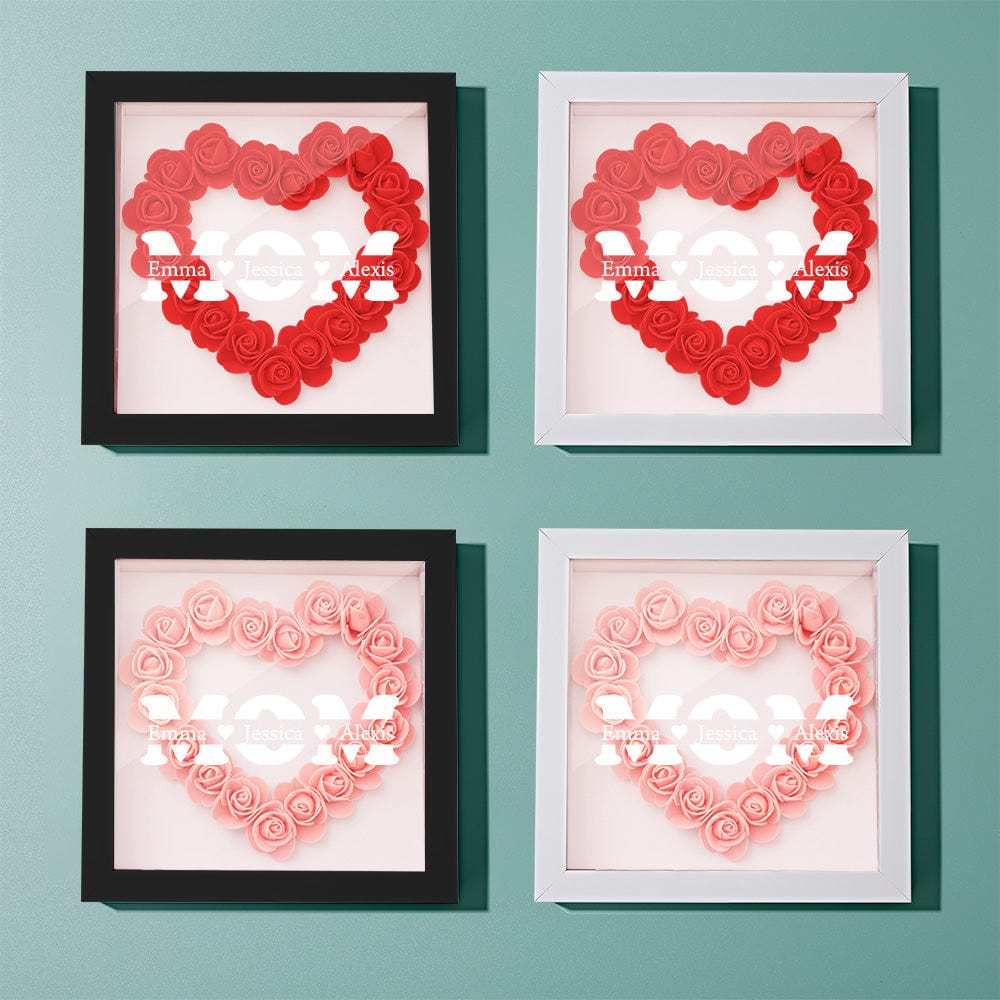 Personalized Flower Shadow Box With 3 Names Mother's Day Gifts for Mom - myphotowalletau