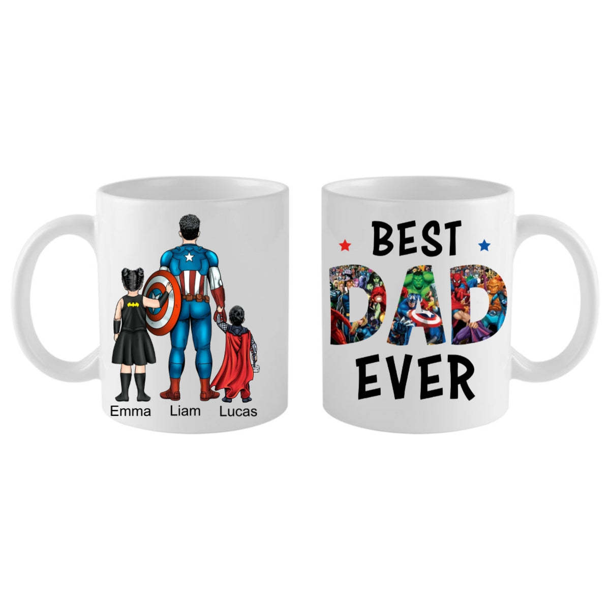 Best Dad Ever Mug Custom Father and Kids Costume Personalised Hairstyle and Name Coffee Mug