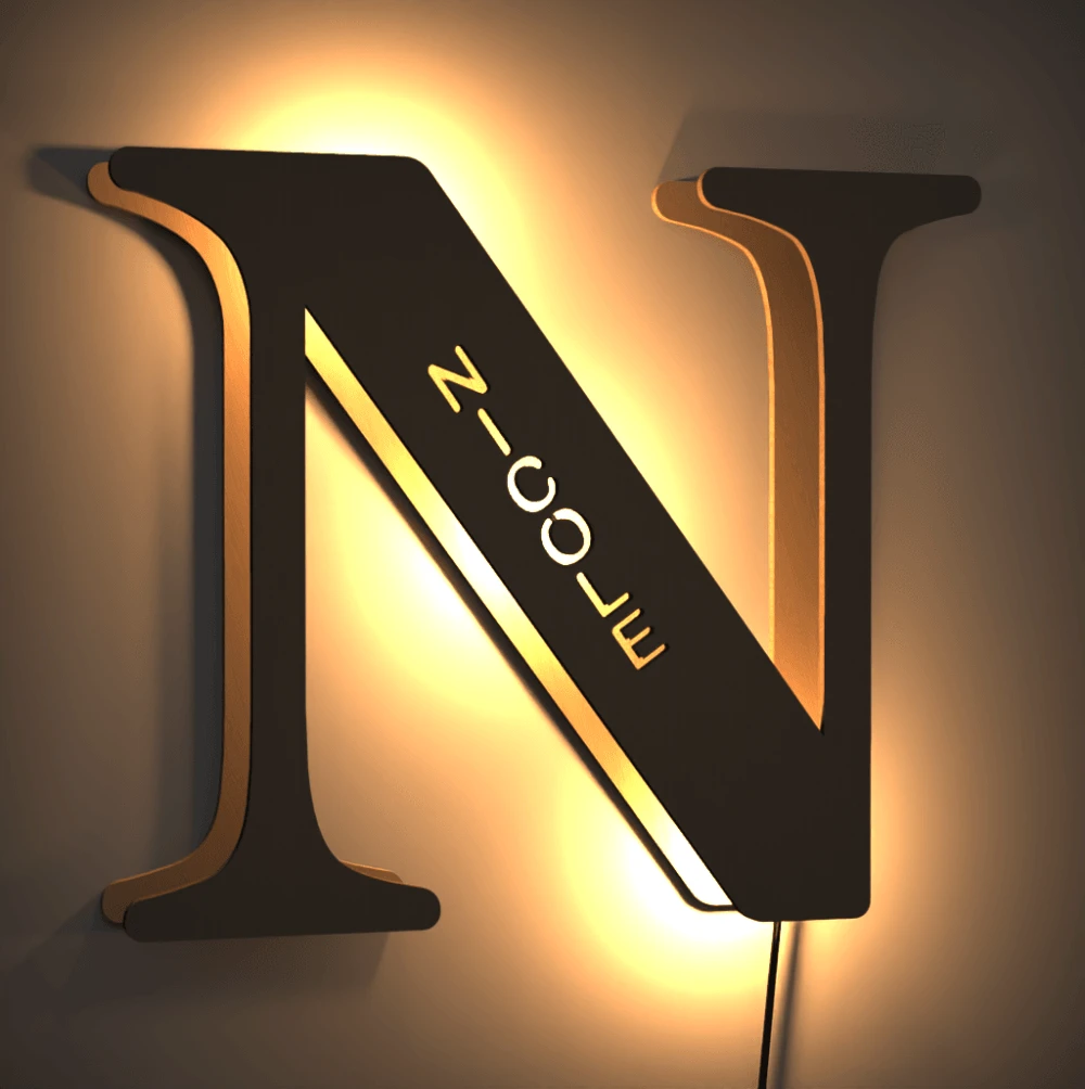 Custom Woodcut Alphabet Wall Light Night Light - MyPhotoWalletAU