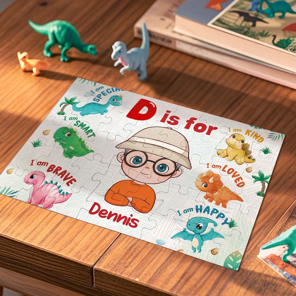 Personalized Dinosaur Jigsaw Puzzle - Custom Gift for Kids, Fun Toy with Name , Perfect for Dino-Loving Children - 