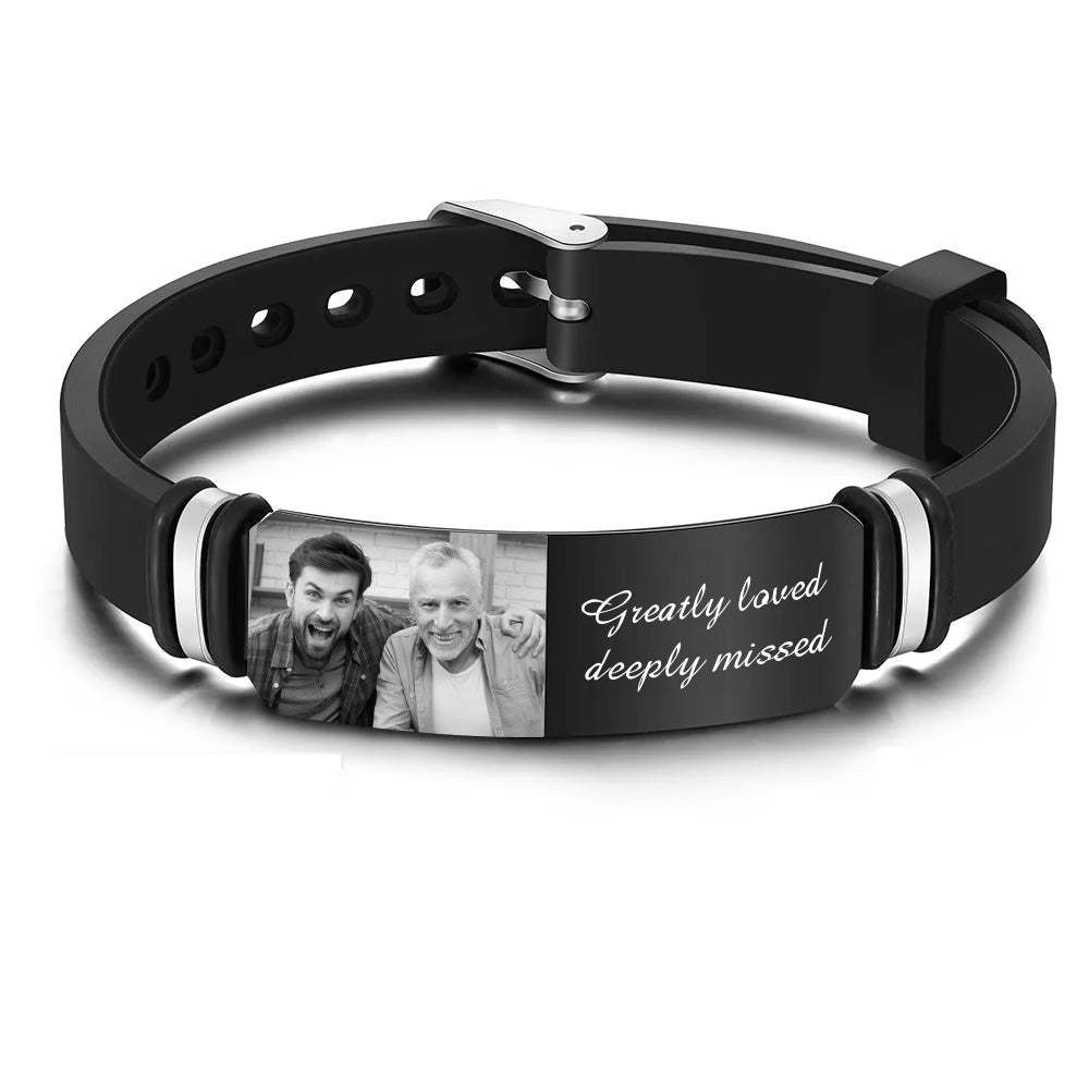 Custom Photo Engraved Bracelet Memorial Men's Gifts - 