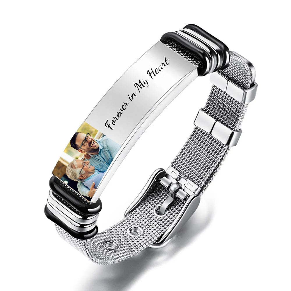 Memorial Gifts Custom Bracelet Photo Engraved Stainless Steel Bracelet - 