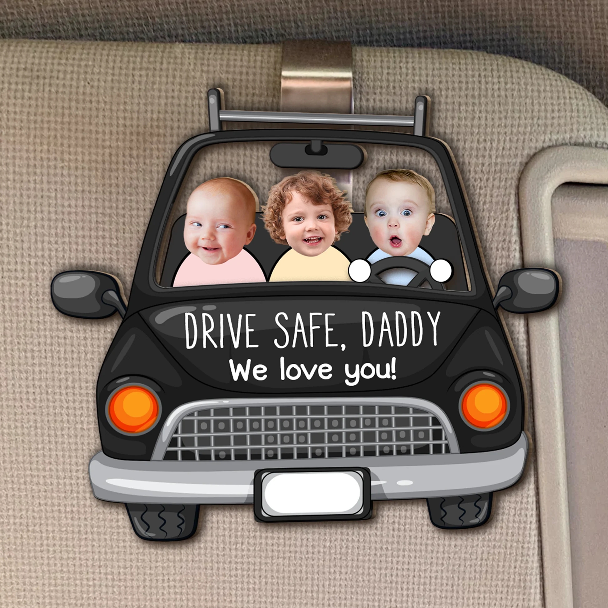 Drive Safe Daddy We Love You - Personalised Wooden Photo Car Visor Clip