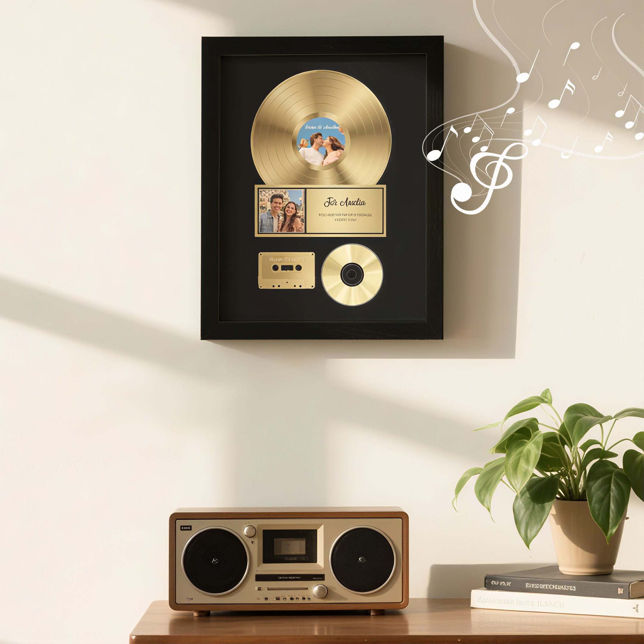Personalized Golden Record Style Music Decor, Custom Music Photo Name, Custom Photo Music Plaque, Personalized Song Plaque, Click to Play No Phone Needed for Loved Ones