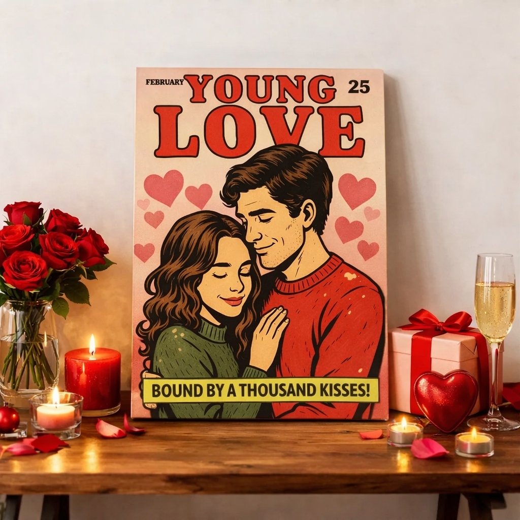 Personalized Retro Comic Book Cover Portrait from Photo, Canvas Wall Art | Vintage Retro 8 Background Styles Art Gift for Friends or Couples - 