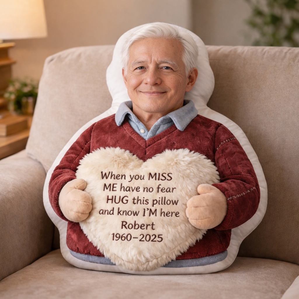 Personalized 3D Effect Memorial Hug Pillow – Custom Photo Pillow with Heart Message, Sympathy Gift for Loss & Remembrance - 