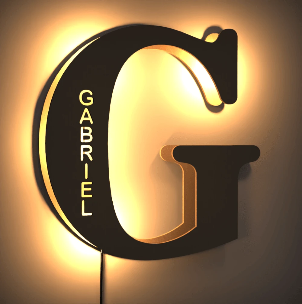Custom Woodcut Alphabet Wall Light Night Light - MyPhotoWalletAU