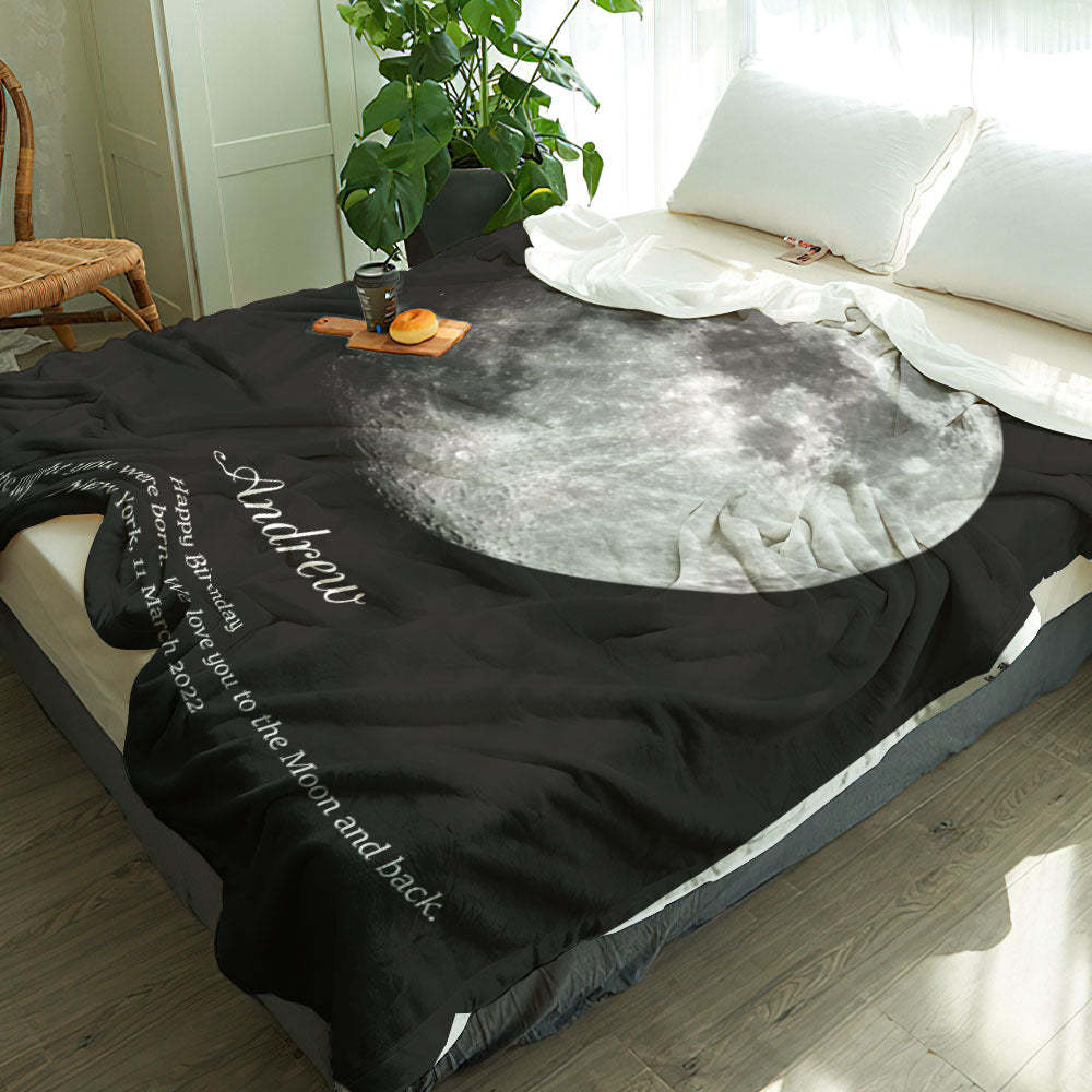Custom Moon Phase Blanket Personalized Names Birthday Gift - MadeMineAU