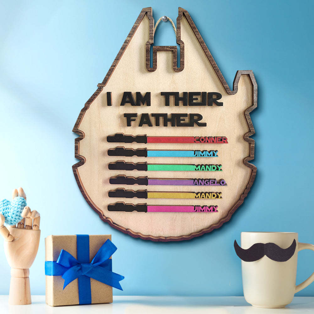 Personalized Lightsaber Plaque I Am Their Father Wooden Sign Father's Day Gift - myphotowalletau