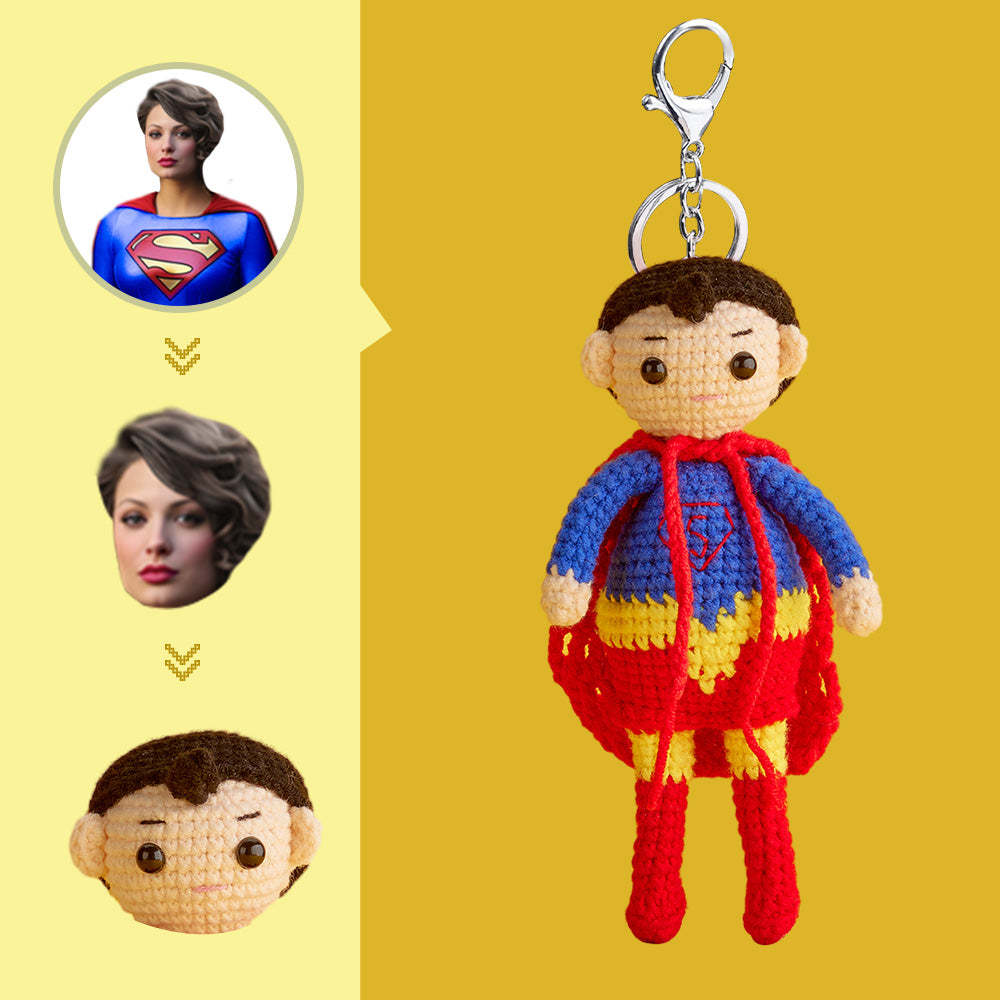 Custom Face Crochet Doll Personalized Handwoven Mini Dolls Gifts - Supergirl - myphotowalletau