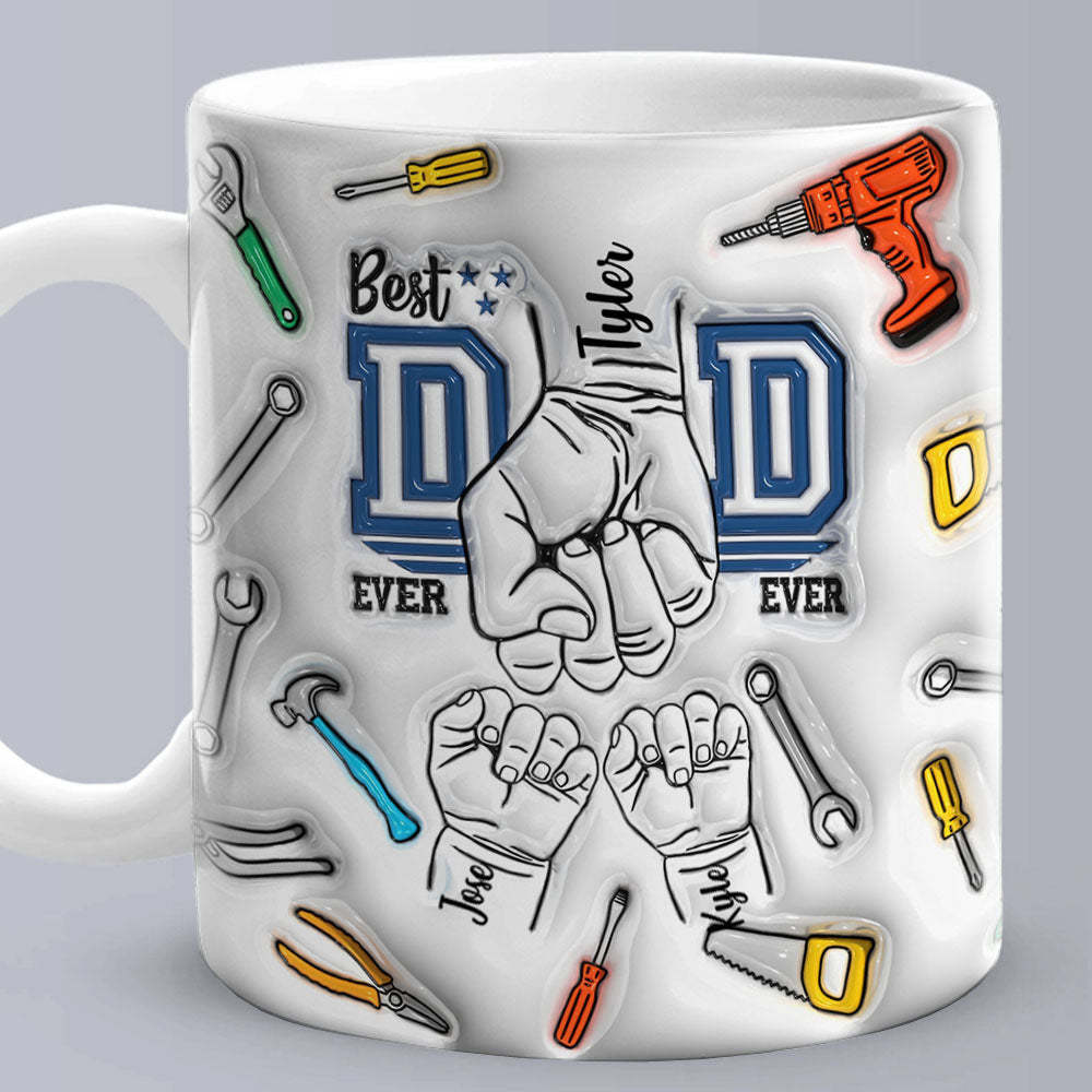 Best Dad Ever Father's Day Gifts Custom 1-6 Kids Personalized Names 3D Inflated Effect Printed Mug
