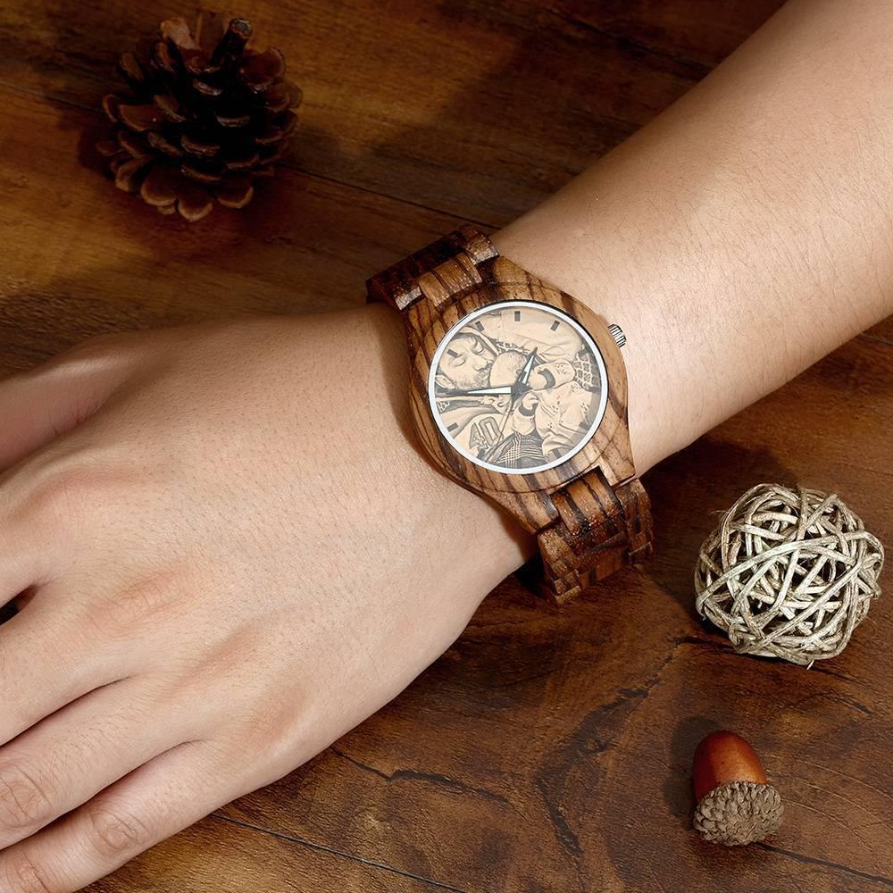 Men's Engraved Wooden Photo Watch Wooden Strap 45mm - photowatch