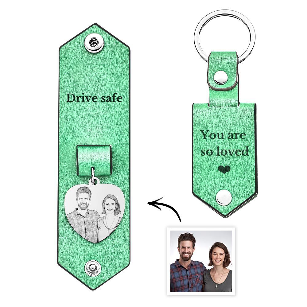 Custom Heart Shaped Photo Leather Keychain With Text Annivesary Gifts For Men - myphotowalletau