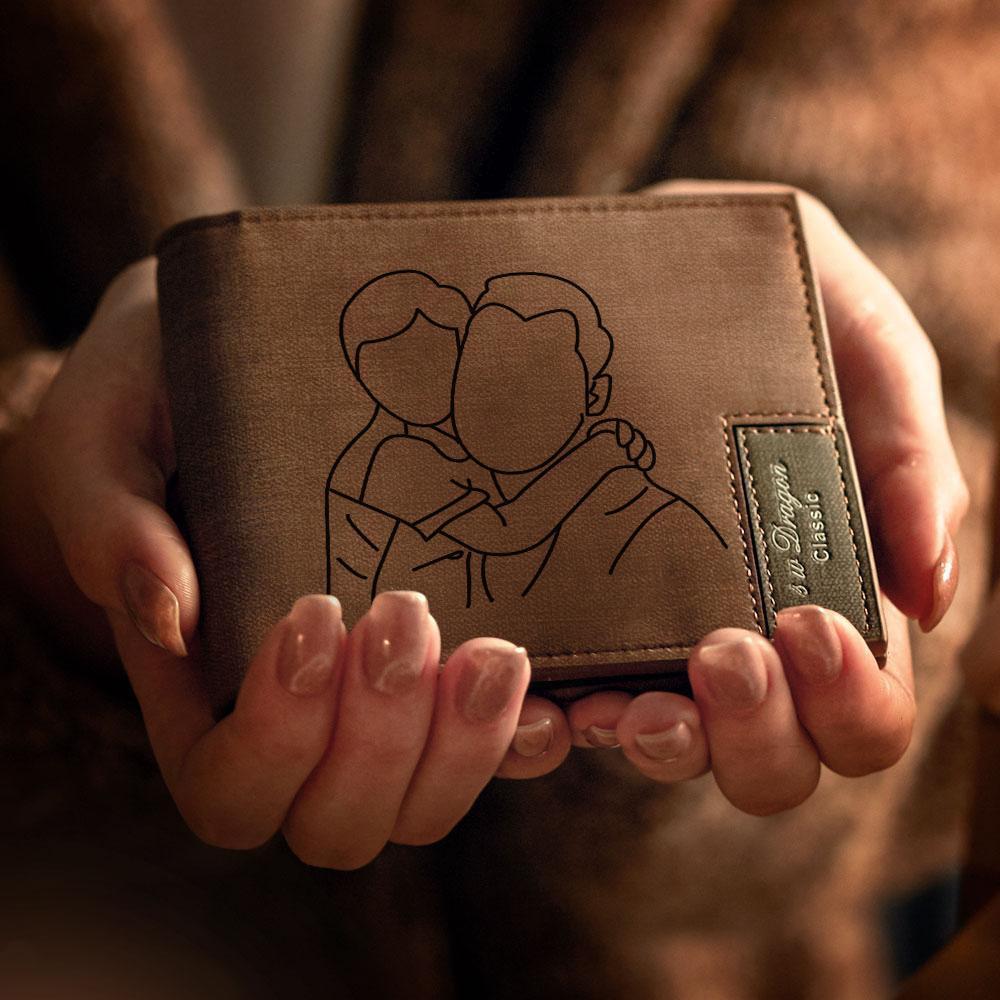 Custom Photo Wallet Line Drawing Photo Wallet Engraved Wallet Men's Wallet Best Dad Gift - myphotowalletau