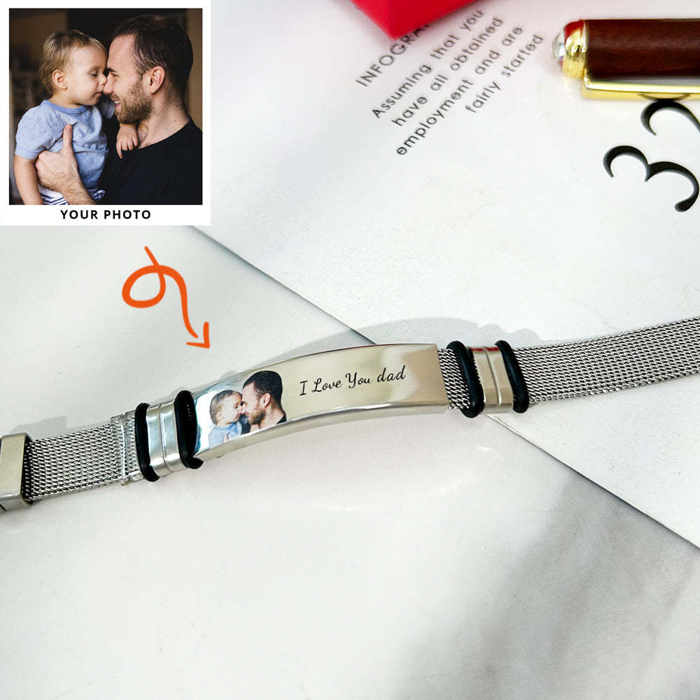 Custom Bracelet Photo Engraved Stainless Steel Bracelet Gift For Couples Metal Bangles Valentine's Day