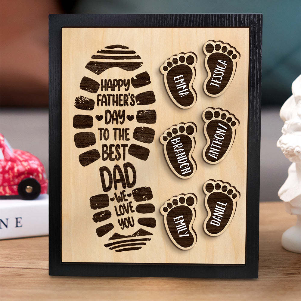 Personalized Footprints Wooden Frame Custom Family Member Names Father's Day Gift - myphotowalletau
