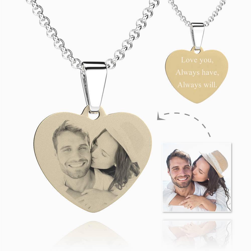 Women's Heart Photo Engraved Dog Tag Necklace 18k Gold Plated Stainless Steel - MyPhotoWalletAU