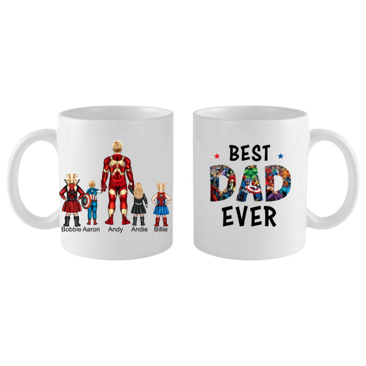 Best Dad Ever Mug Custom Father and Kids Costume Personalised Hairstyle and Name Coffee Mug