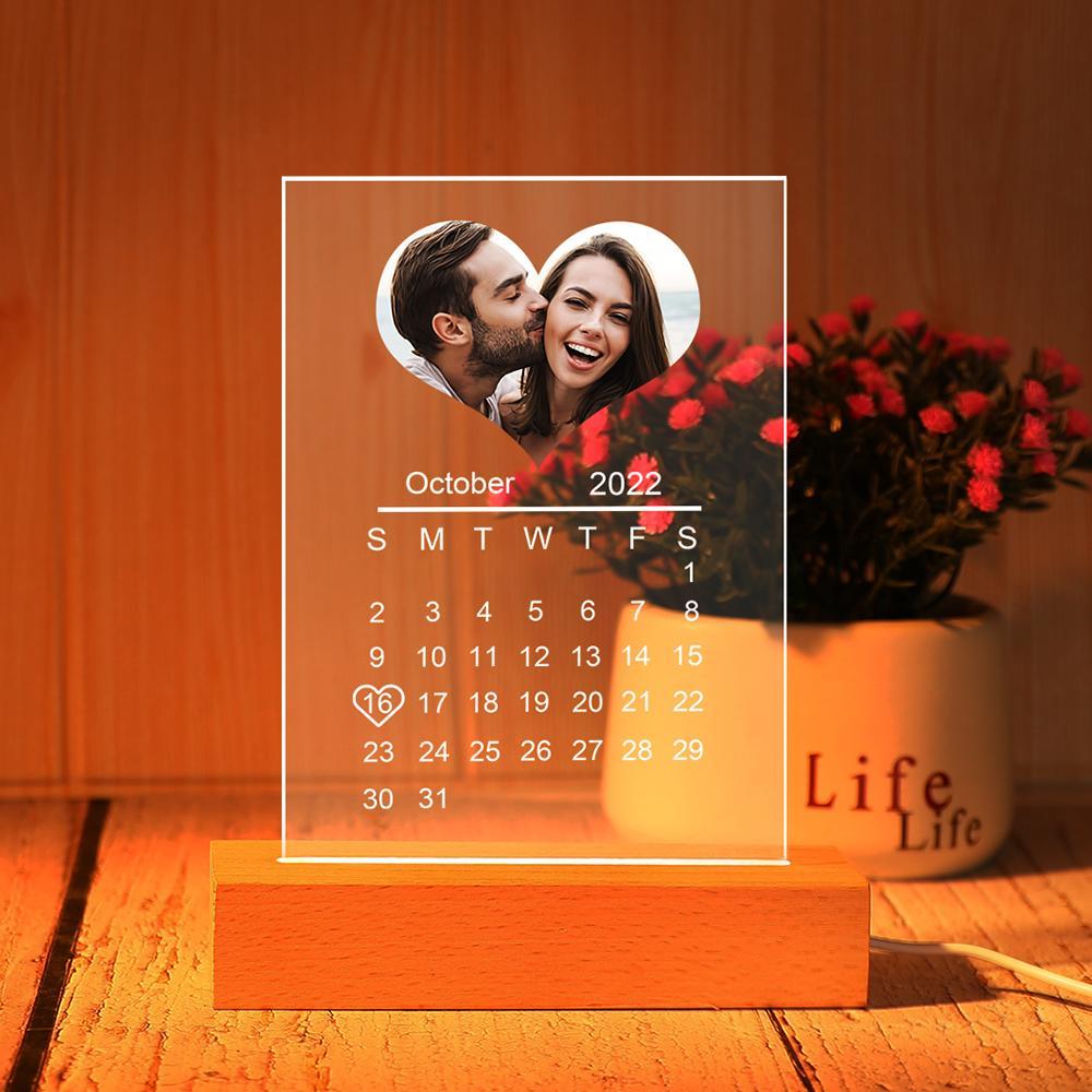 Custom Heart-Shape Photo Orange Night Light Custom Calendar Lamp Acrylic Lamp - myphotowalletau