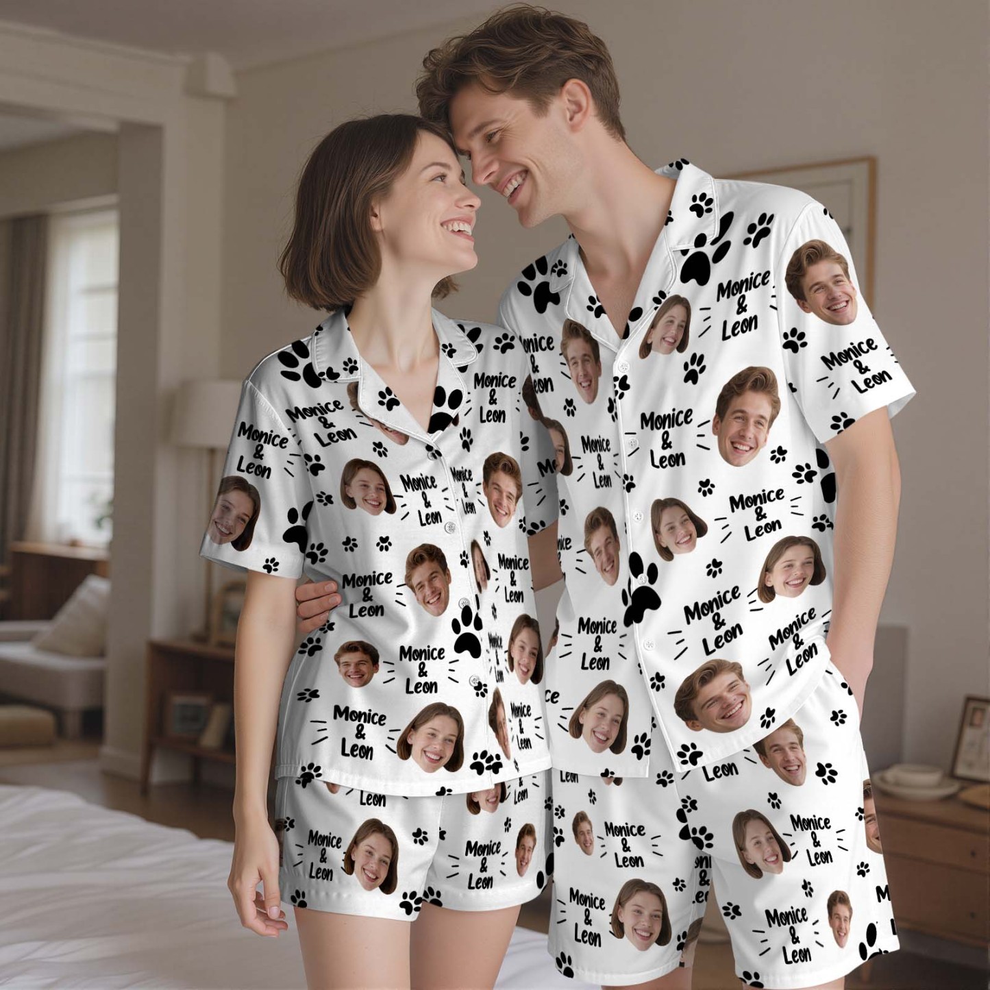 Custom Short Pajamas with Face and Name,Customized Pajama Set For Men/Women,Personalized Short Sleeve Family Pajama Set,Birthday/Party Gifts - MyFacepajamasAU
