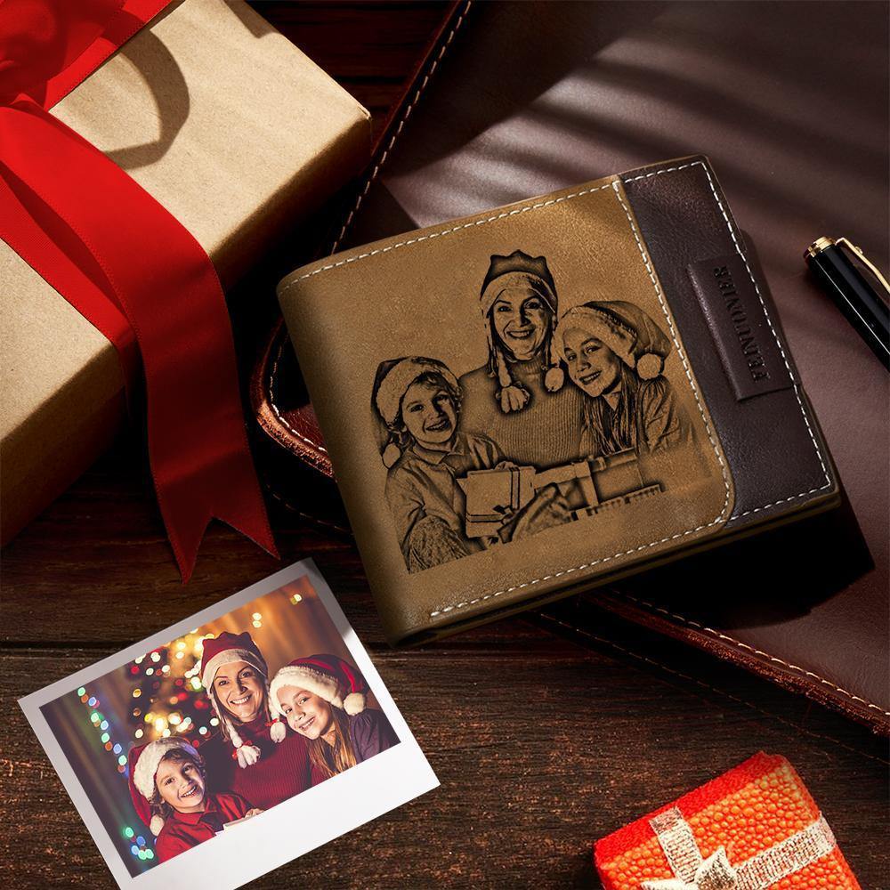 Men's Custom Photo Engraved Wallet RFID Blocking Wallet Brown - MyPhotoWalletAU