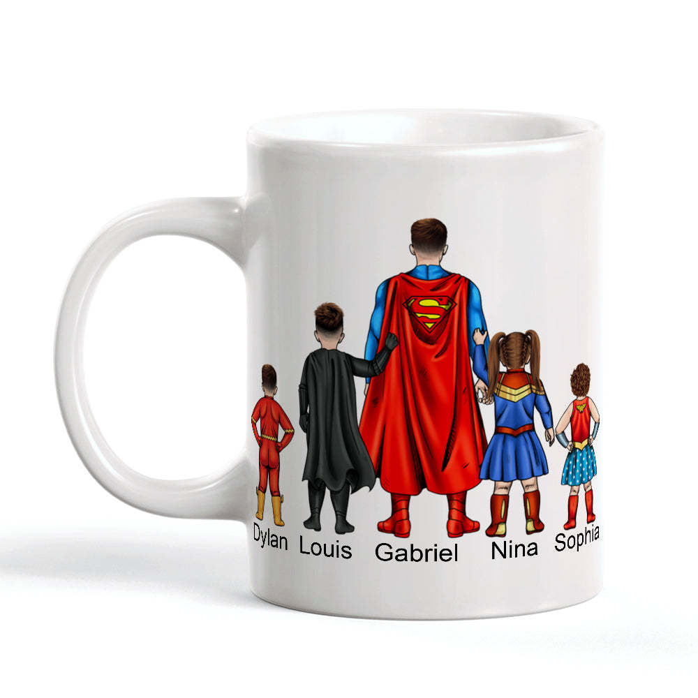 Best Dad Ever Mug Custom Father and Kids Costume Personalised Hairstyle and Name Coffee Mug