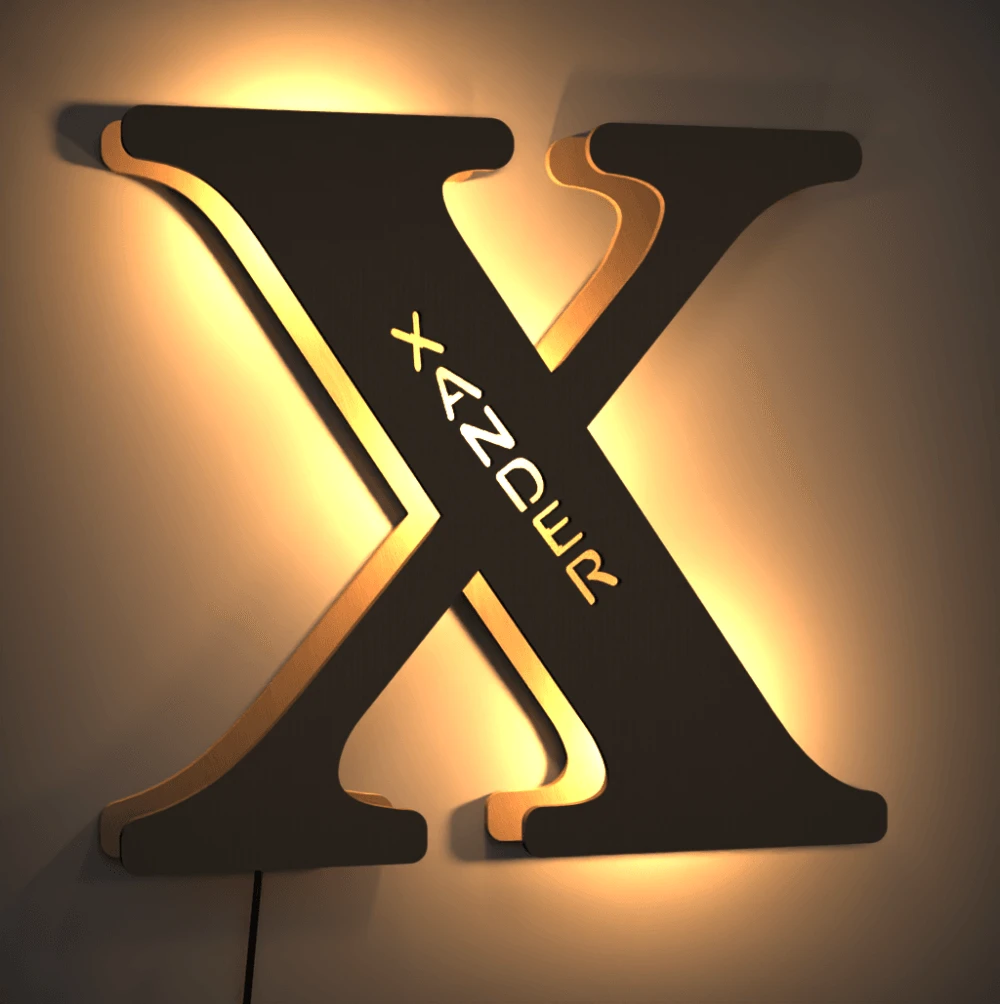 Custom Woodcut Alphabet Wall Light Night Light - MyPhotoWalletAU