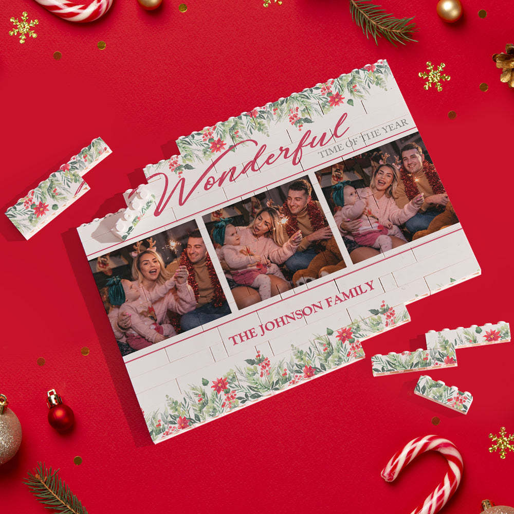 Custom Building Block Puzzle Personalized Horizontal Trio Photo Brick Christmas Wonderful Time - myphotowalletau
